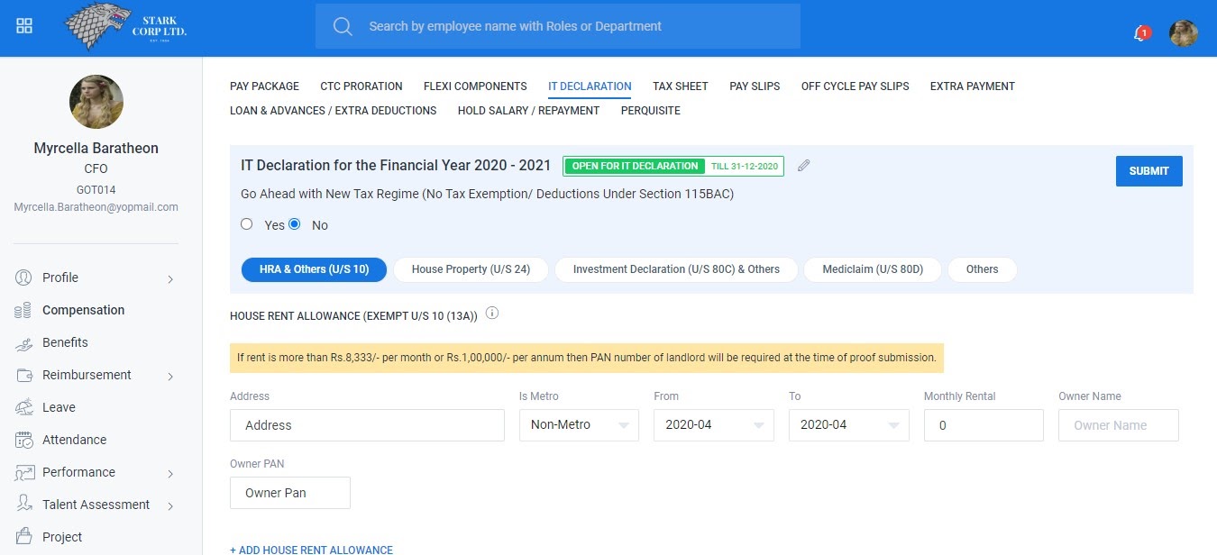 Darwinbox Payroll IT Declaration